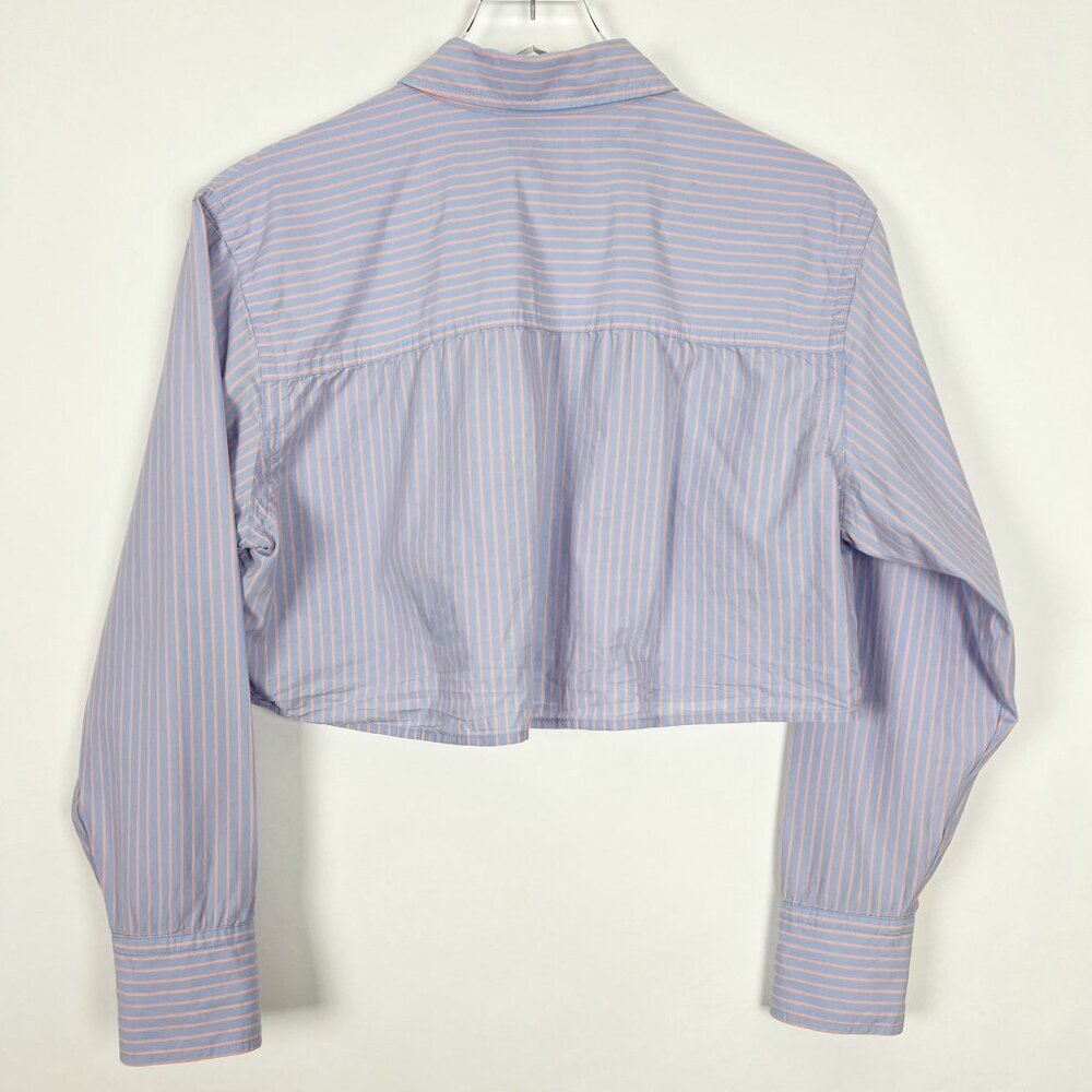 Reformation Willow Pajama Set Cropped Top Boxer Shorts Striped Blue Peach Size L - Picture 4 of 16